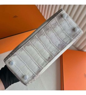 Kelly Ματ Porosus κροκόδειλος Himalaya Ασημένιο Υλικό 25cm Πλήρες Χειροποίητο Phw