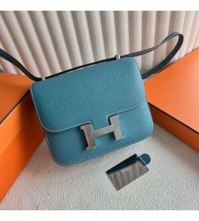 Constance Epsom D2 Νέα Denim μπλε Ασημένιο Υλικό 18cm Πλήρες Χειροποίητο Ghw